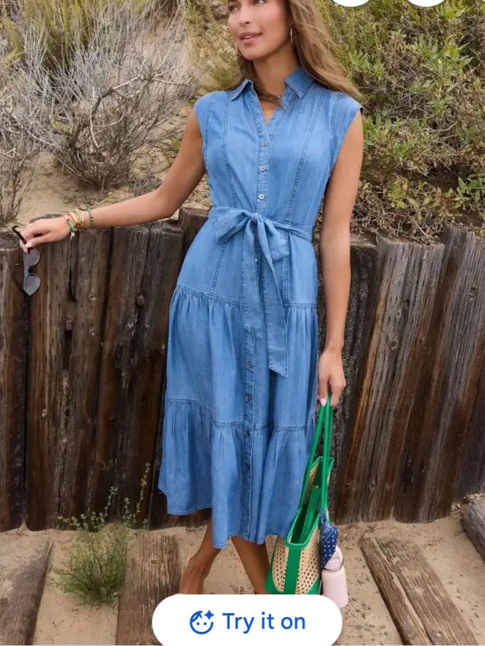 Avara Nadine Chambray Midi Dress — Blue